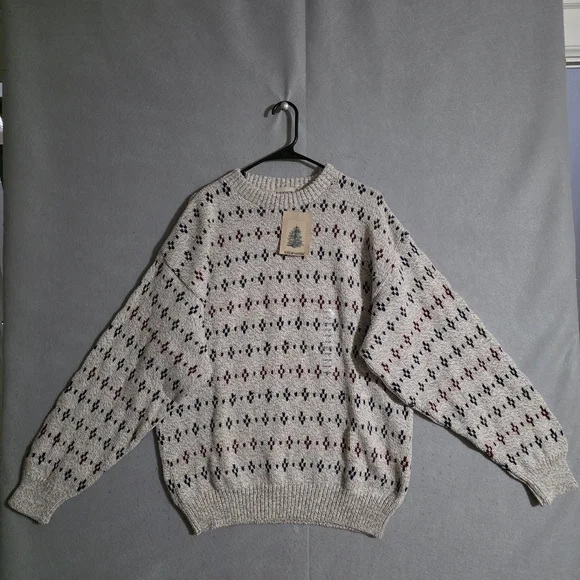 VTG NWT Fieldmaster 100% Cotton Geometric Fisherman Knit Sweater USA Size Large - Picture 1 of 11